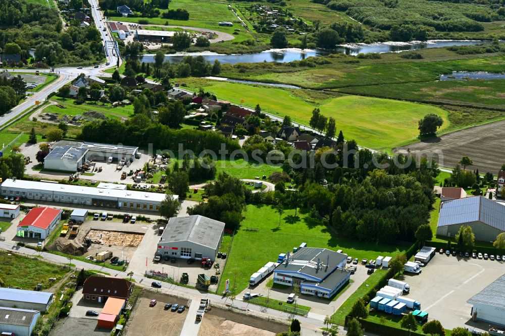 Demmin from the bird's eye view: Building and production halls on the premises of peenelack GmbH & Co. KG on street Lobeck-Weg in the district Seedorf in Demmin in the state Mecklenburg - Western Pomerania, Germany