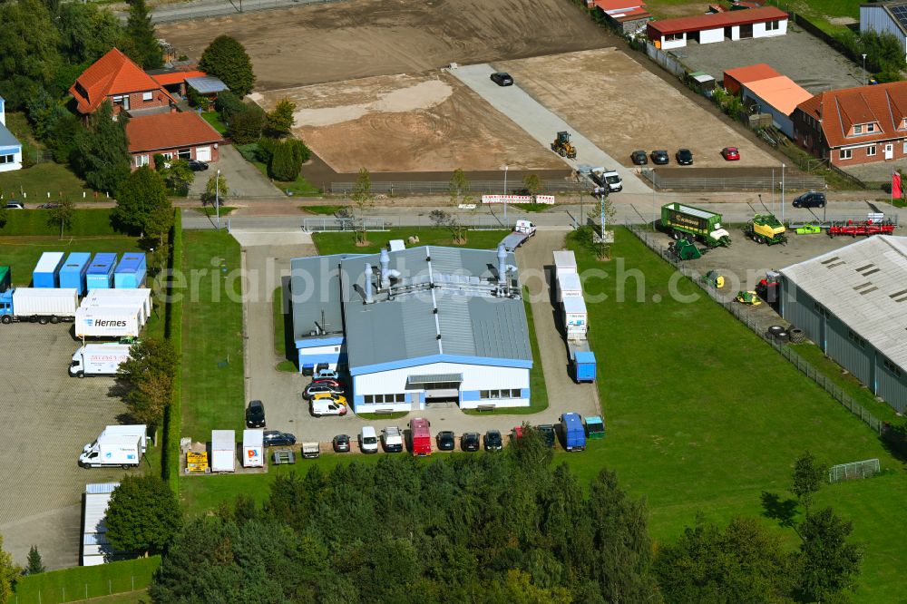Demmin from above - Building and production halls on the premises of peenelack GmbH & Co. KG on street Lobeck-Weg in the district Seedorf in Demmin in the state Mecklenburg - Western Pomerania, Germany