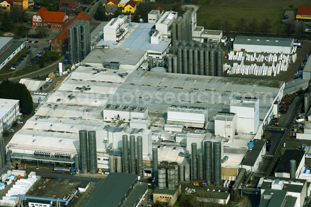 Aerial image Weißandt-Gölzau - Building and production halls on the premises of POLIFILM GmbH in Weissandt-Goelzau in the state Saxony-Anhalt, Germany
