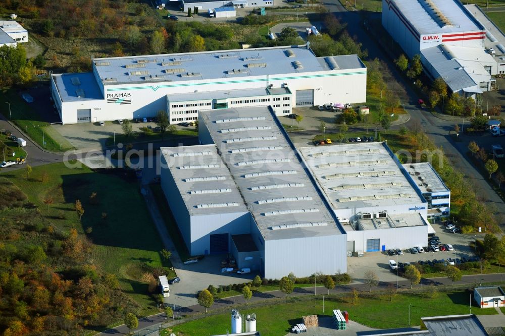 Burg from above - Building and production halls on the premises pro-beam GmbH & Co. KGaA on Lindenallee in Burg in the state Saxony-Anhalt, Germany