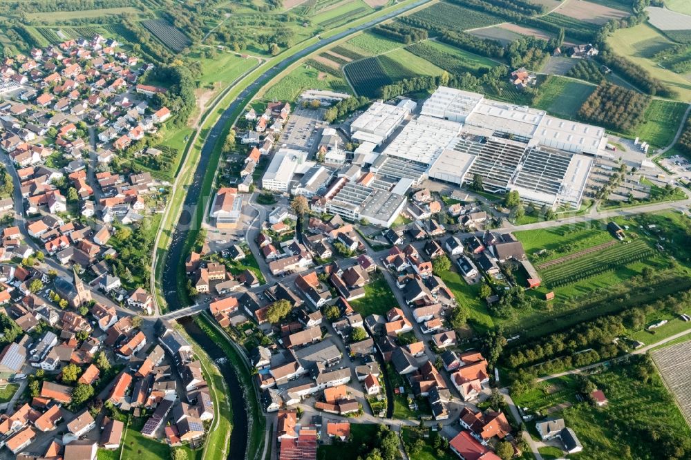 Oberkirch from above - Building and production halls on the premises of Progress-Werk Oberkirch AG in the district Stadelhofen in Oberkirch in the state Baden-Wurttemberg, Germany