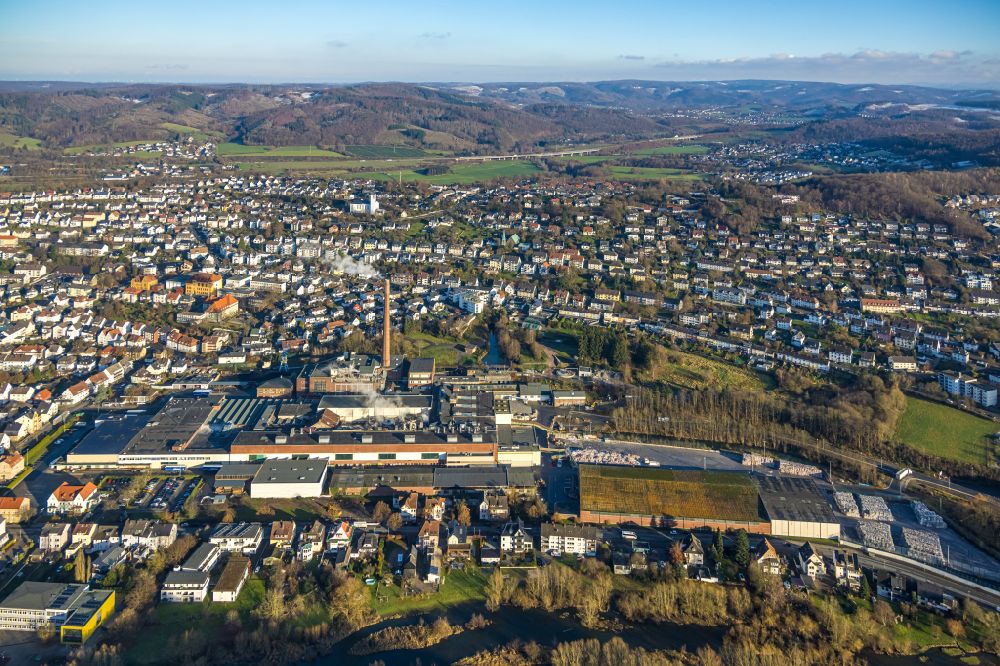 Aerial photograph Arnsberg - Building and production halls on the premises R.D.M. Arnsberg GmbH on street Hellefelder Strasse in Arnsberg at Sauerland in the state North Rhine-Westphalia, Germany