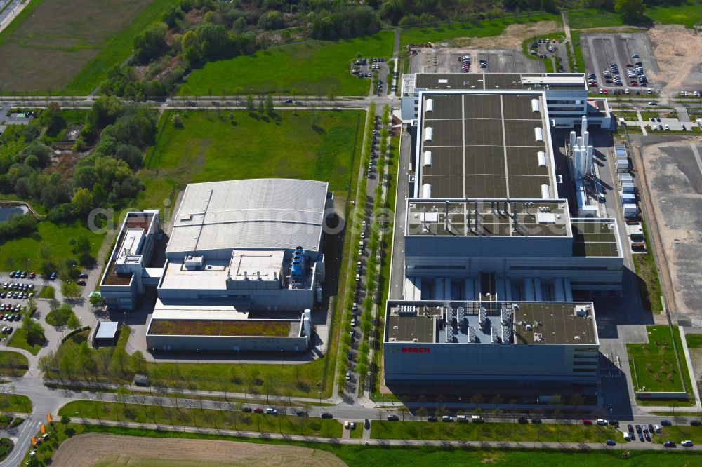 Aerial photograph Dresden - Factory premises lab, Semiconductor Fabrication Plant of Robert Bosch Semiconductor Manufacturing Dresden GmbH in the district Hellerau in Dresden in the state Saxony, Germany