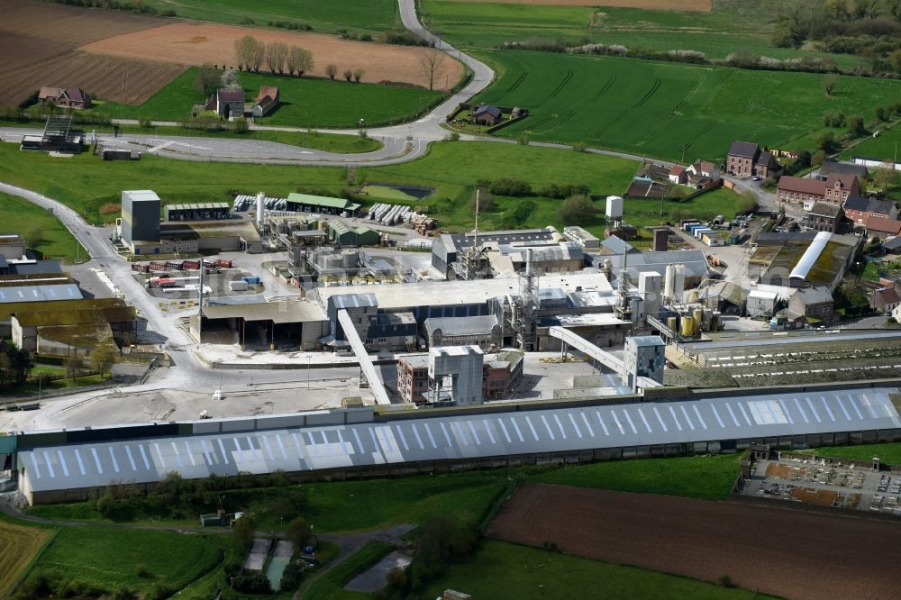Frasnes-lez-Anvaing from the bird's eye view: Building and production halls on the premises of Rosier in Frasnes-lez-Anvaing in Region wallonne, Belgium