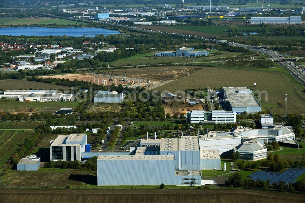 Aerial photograph Barleben - Building and production halls on the premises of Salutas Pharma GmbH on Otto-von-Guericke-Allee in the district Suelzegrund in Barleben in the state Saxony-Anhalt, Germany