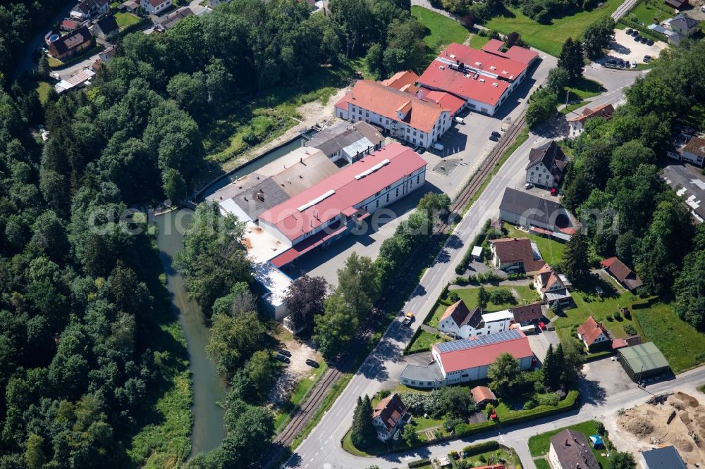 Sigmaringendorf from the bird's eye view: Building and production halls on the premises Schaal Oberflaechensysteme GmbH & Co. KG along Laucherthaler Strasse in Sigmaringendorf in the state Baden-Wuerttemberg, Germany