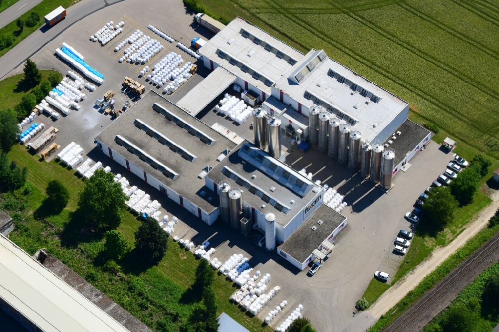 Aerial image Grießen - Building and production halls on the premises of Schaetti GmbH Kunststoff-mahl- factory on Industriestrasse in Griessen in the state Baden-Wuerttemberg, Germany