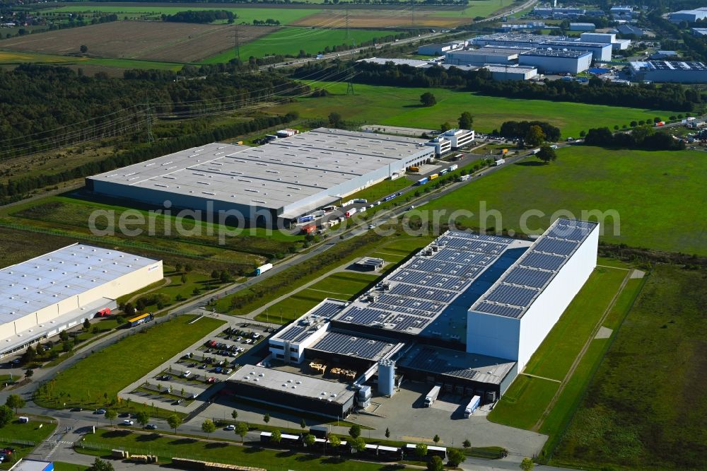 Aerial image Gallin - Building and production halls on the premises of Schur Pack Germany GmbH on street Neu-Galliner Ring in Gallin in the state Mecklenburg - Western Pomerania, Germany