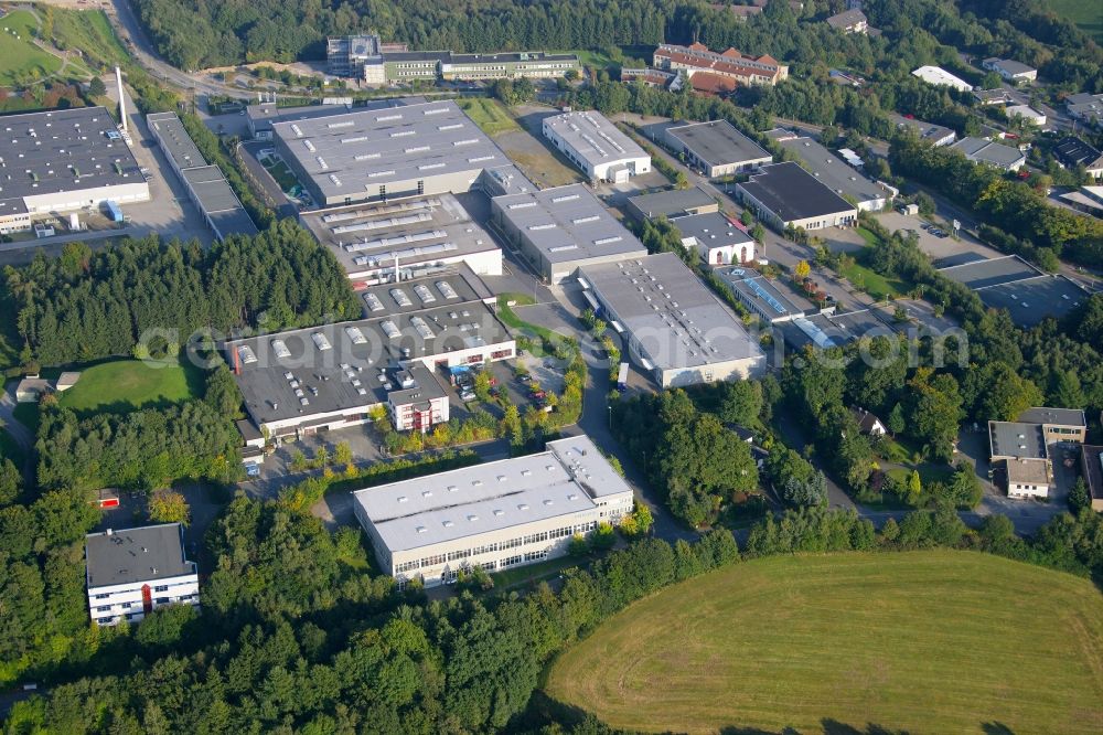 Lüdenscheid from above - Building and production halls on the premises of the Seuster KG in Luedenscheid in the state North Rhine-Westphalia, Germany