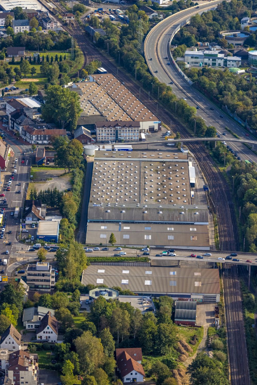Kreuztal from above - Building and production halls on the premises SiBO Verpackungen Bernd Hesse GmbH & Co. KG on street Heesstrasse in the district Littfeld in Kreuztal at Siegerland in the state North Rhine-Westphalia, Germany