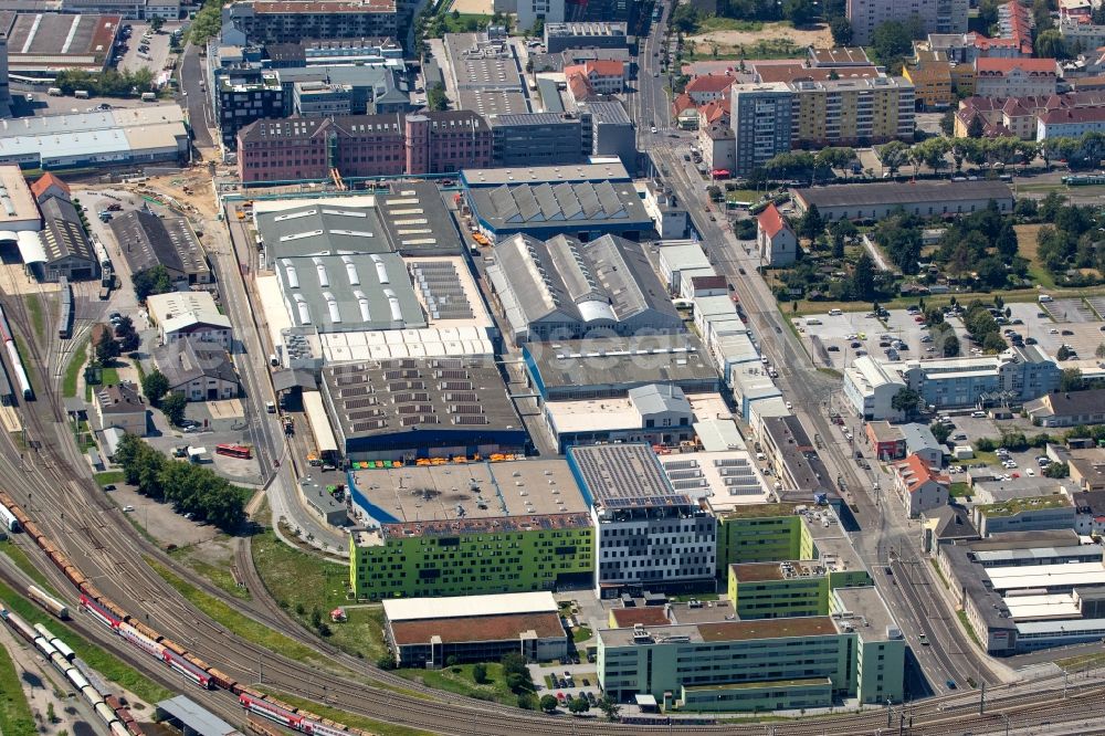 Graz from the bird's eye view: Building and production halls on the premises of Siemens AG on Eggenberger Strasse in the district Gries in Graz in Steiermark, Austria