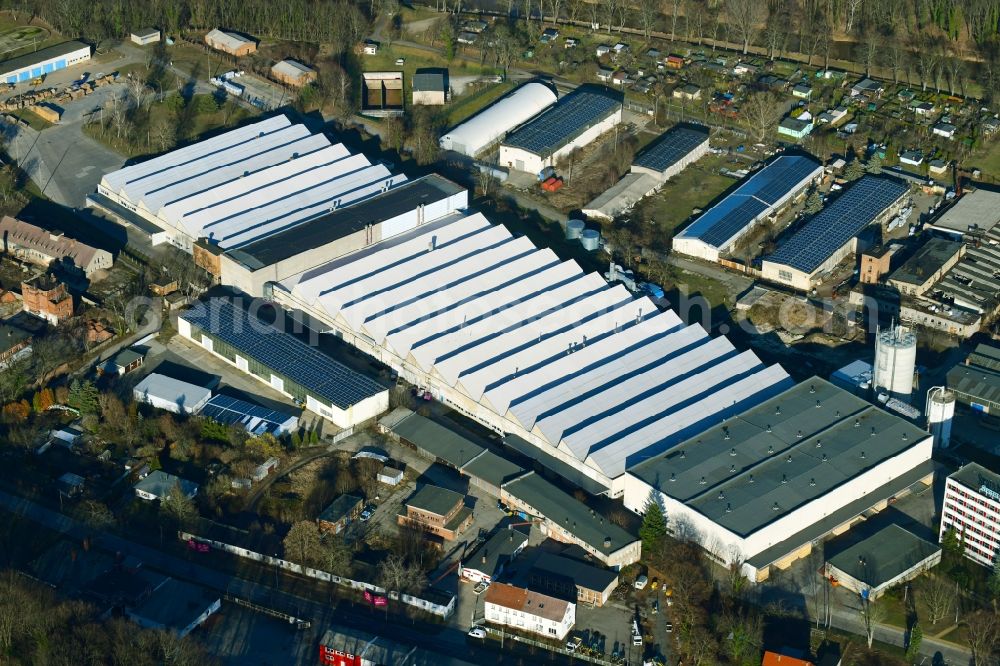Spremberg from the bird's eye view: Building and production halls on the premises of SPRELA GmbH on Westbahnstrasse in Spremberg in the state Brandenburg, Germany