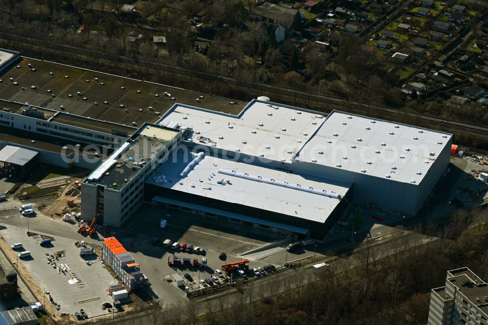 Berlin from the bird's eye view: Extension - new building - construction site on the factory premises of Stadler Deutschland GmbH on street Lessingstrasse in the district Wilhelmsruh in Berlin, Germany