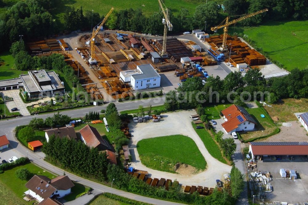 Aerial photograph Chamerau - Building and production halls on the premises of Stahl Irrgang Stahlhandels GmbH on Hauptstrasse in Chamerau in the state Bavaria, Germany
