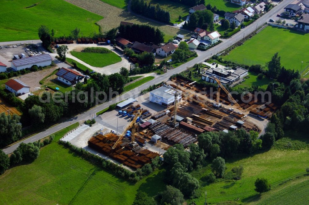 Aerial image Chamerau - Building and production halls on the premises of Stahl Irrgang Stahlhandels GmbH on Hauptstrasse in Chamerau in the state Bavaria, Germany