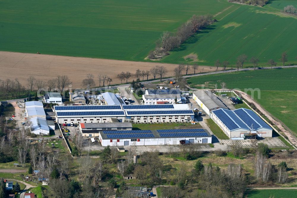 Aerial image Dessau - Building and production halls on the premises Stahlmoebel Dessau GmbH on street Koenigendorfer Strasse in the district Kochstedt in Dessau in the state Saxony-Anhalt, Germany