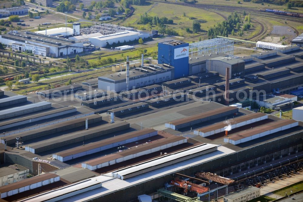Aerial photograph Eisenhüttenstadt - View at the work site of the steel plant in Eisenhüttenstadt in the federal state of Brandenburg. The former EKO steel plant is operated by the ArcelorMittal Group which is headquartered in Luxembourg