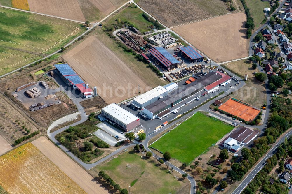 Aerial image Gössenheim - Building and production halls on the premises of Systec System Anlagetechnik GmbH & Co.KG Am Sportplatz in Goessenheim in the state Bavaria, Germany
