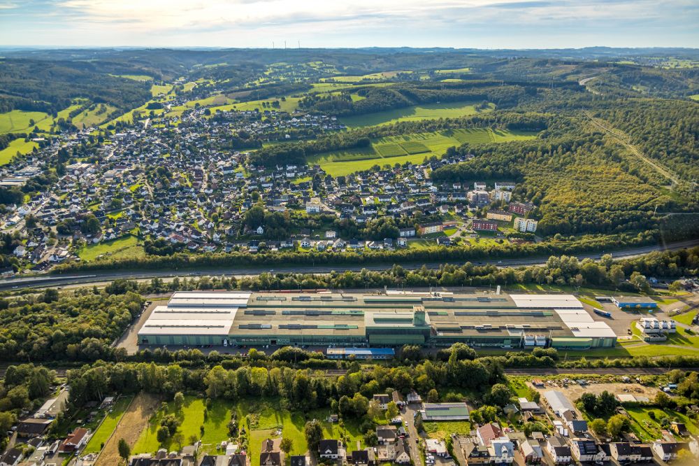 Kreuztal from the bird's eye view: Building and production halls on the premises of thyssenkrupp Steel Europe AG in Kreuztal in the state North Rhine-Westphalia, Germany