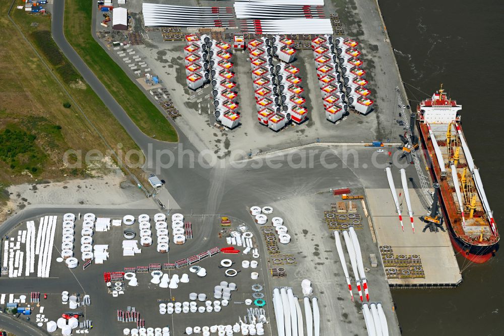 Cuxhaven from the bird's eye view: Building and production halls on the premises of Titan Wind Energy (Germany) GmbH on street Hermann-Honnef-Strasse in Cuxhaven in the state Lower Saxony, Germany