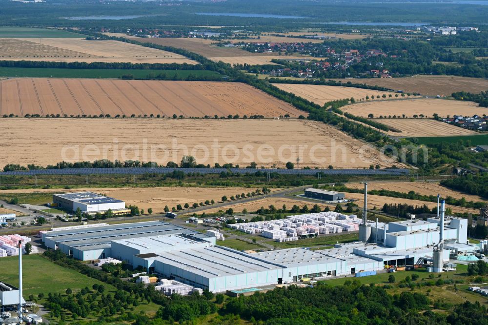 Delitzsch from above - Building and production halls on the premises Ursa Deutschland GmbH on street Carl-Friedrich-Benz-Strasse in Delitzsch in the state Saxony, Germany