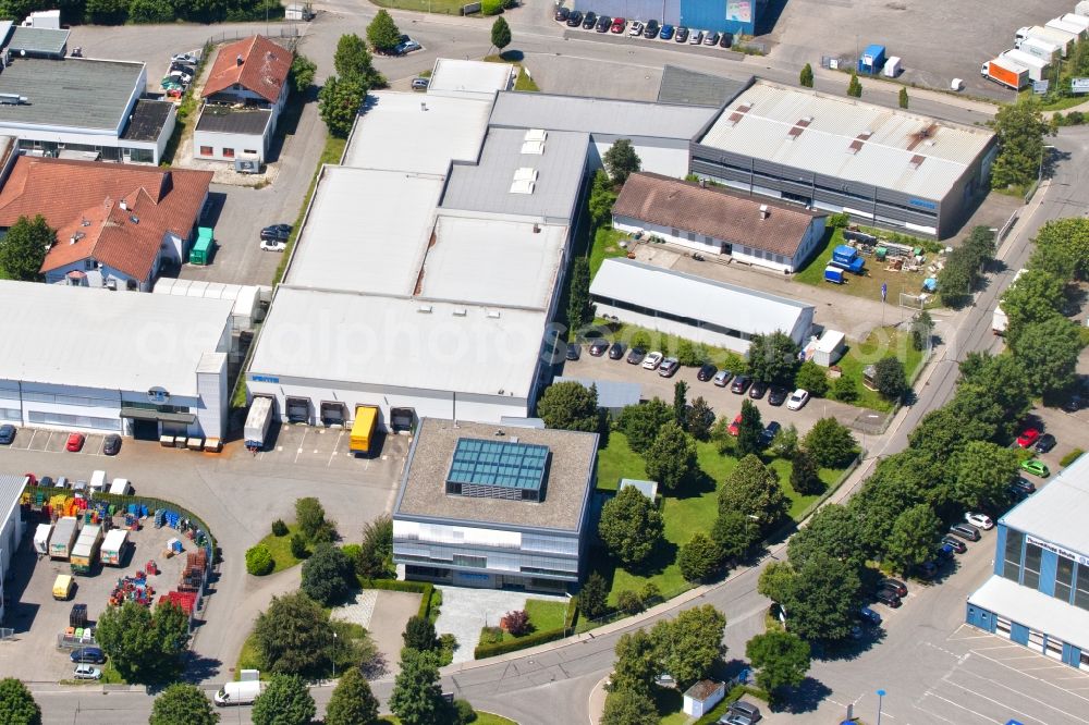 Aerial image Weingarten - Building and production halls on the premises of Venta Luftwaescher - formerly Ventax on Weltestrasse in Weingarten in the state Baden-Wuerttemberg, Germany
