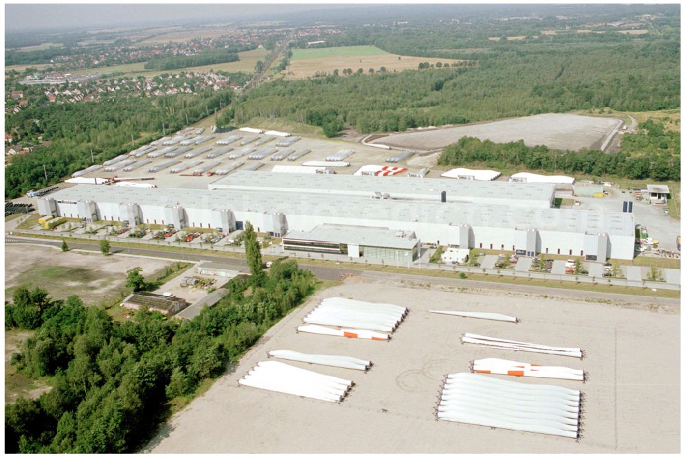 Aerial image Lauchhammer - Building and production halls on the premises of Vestas Deutschland GmbH on John-Schehr-Strasse in Lauchhammer in the state Brandenburg, Germany