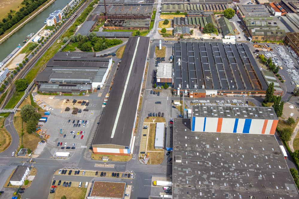 Hamm from the bird's eye view: Building and production halls on the premises of voestalpine Boehler Welding Group GmbH on street Hafenstrasse in Hamm at Ruhrgebiet in the state North Rhine-Westphalia, Germany