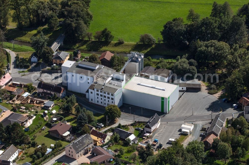 Aerial photograph Plauen - Building and production halls on the premises Vogtland BioMuehlen GmbH on Hauptstrasse in Plauen in the state Saxony, Germany