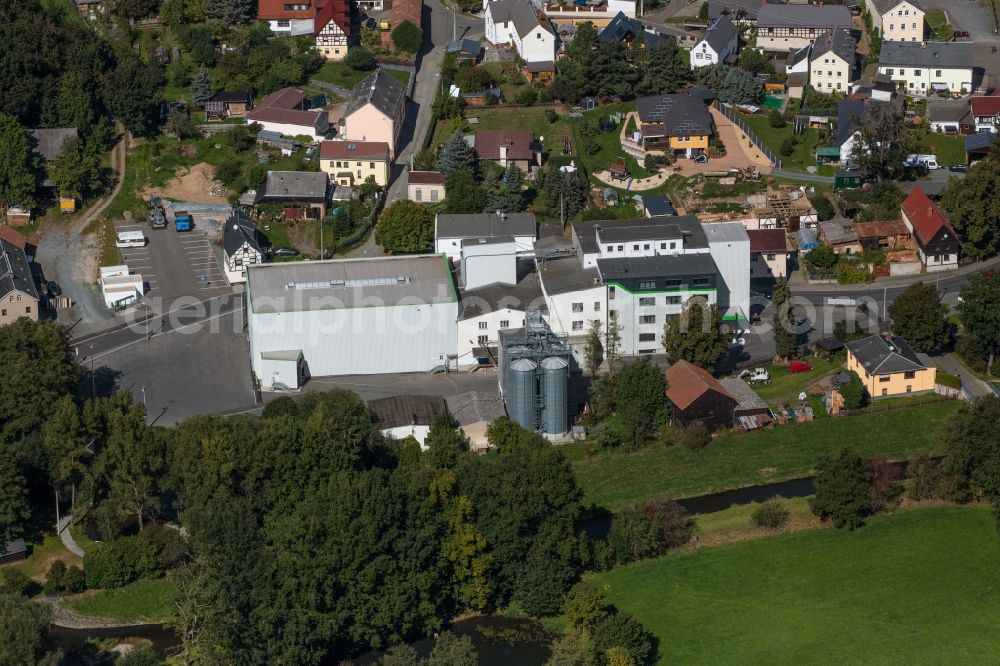 Aerial image Plauen - Building and production halls on the premises Vogtland BioMuehlen GmbH on Hauptstrasse in Plauen in the state Saxony, Germany
