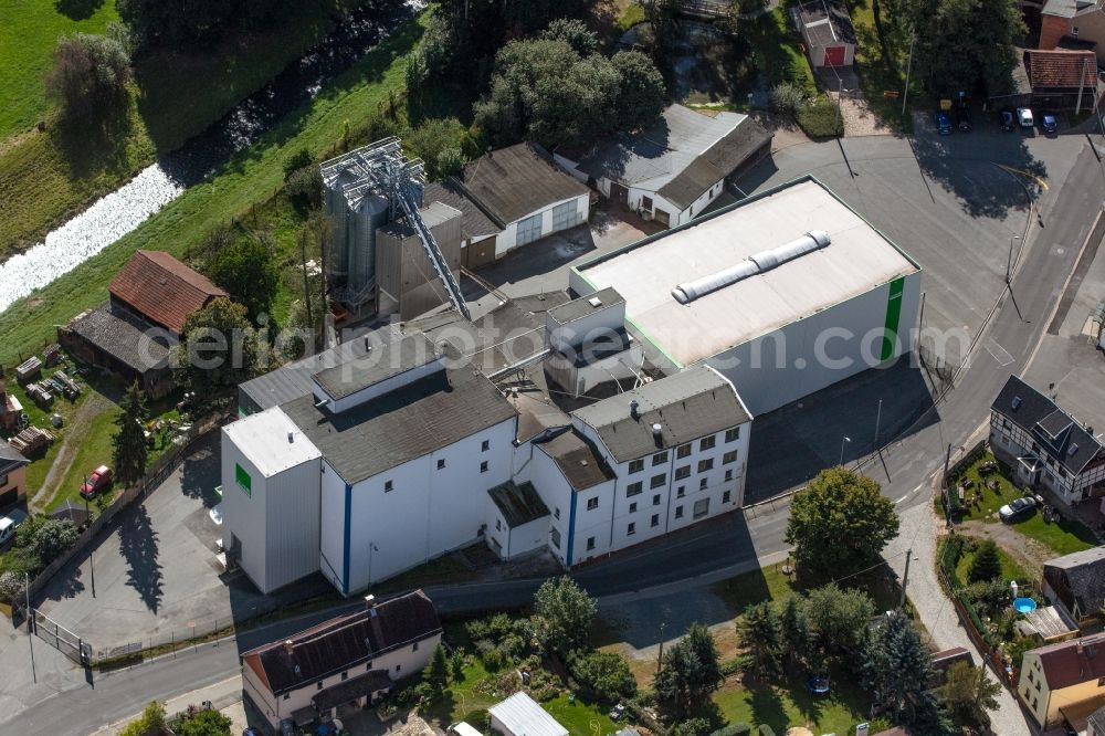 Aerial photograph Plauen - Building and production halls on the premises Vogtland BioMuehlen GmbH on Hauptstrasse in Plauen in the state Saxony, Germany