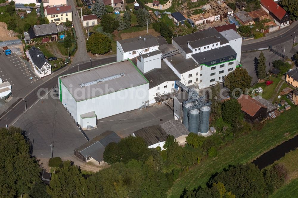 Plauen from above - Building and production halls on the premises Vogtland BioMuehlen GmbH on Hauptstrasse in Plauen in the state Saxony, Germany