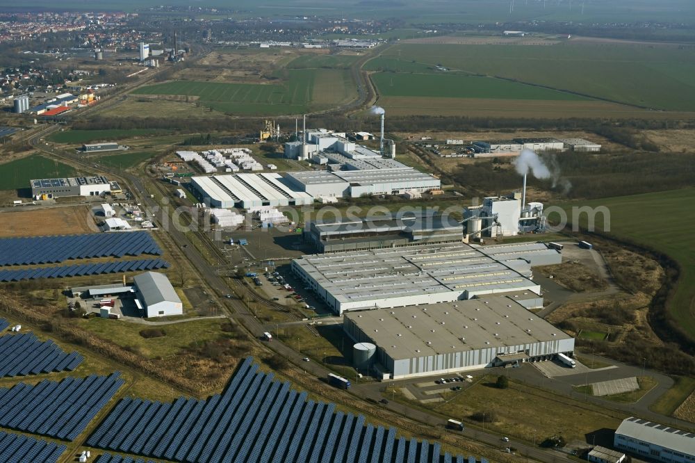 Delitzsch from above - Building and production halls on the premises on Carl-Friedrich-Benz-Strasse in the district Wiedemar in Delitzsch in the state Saxony, Germany