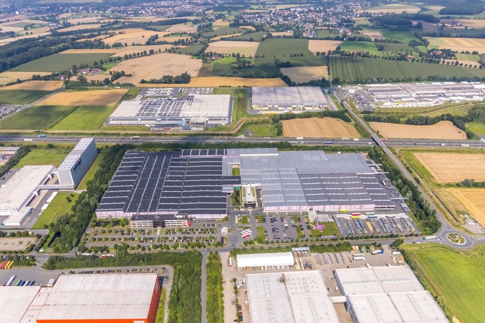 Aerial photograph Bönen - Building and production halls on the premises of Welser Profile Deutschland GmbH on Edisonstrasse in Boenen in the state North Rhine-Westphalia, Germany