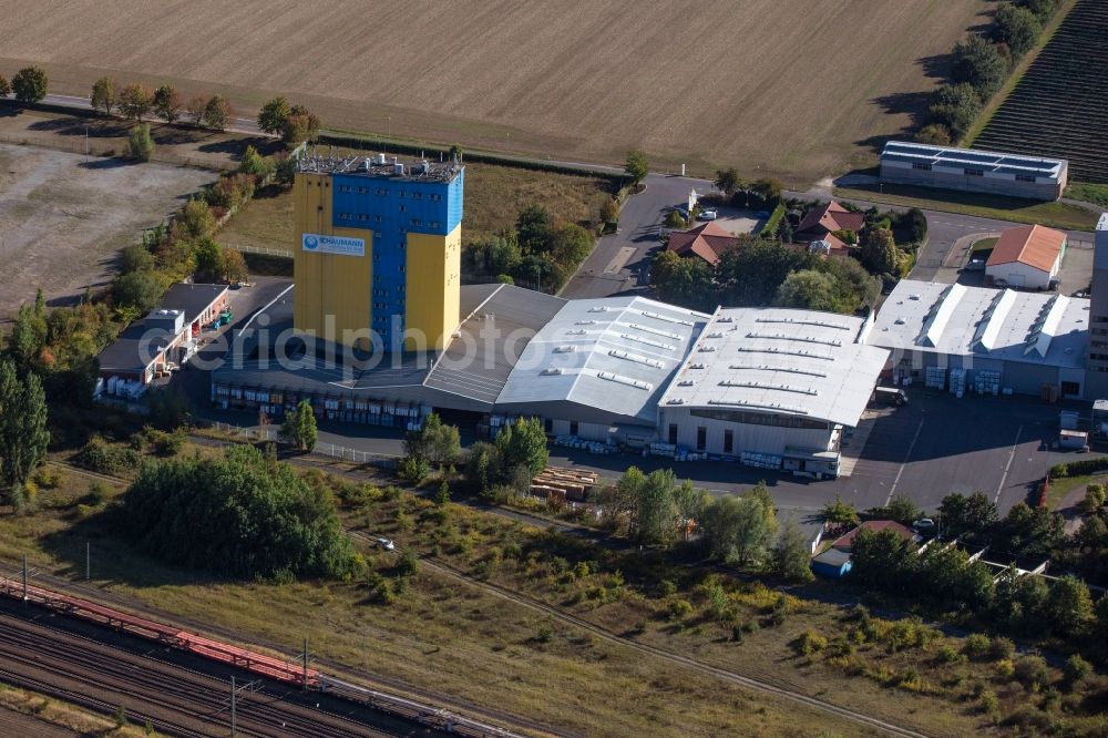 Eilsleben from above - Building and production halls on the premises of H. Wilhelm Schaumann GmbH and of LIGRANA GmbH in the industrial area on Kirchberg on Ovelguenner Strasse in Eilsleben in the state Saxony-Anhalt, Germany