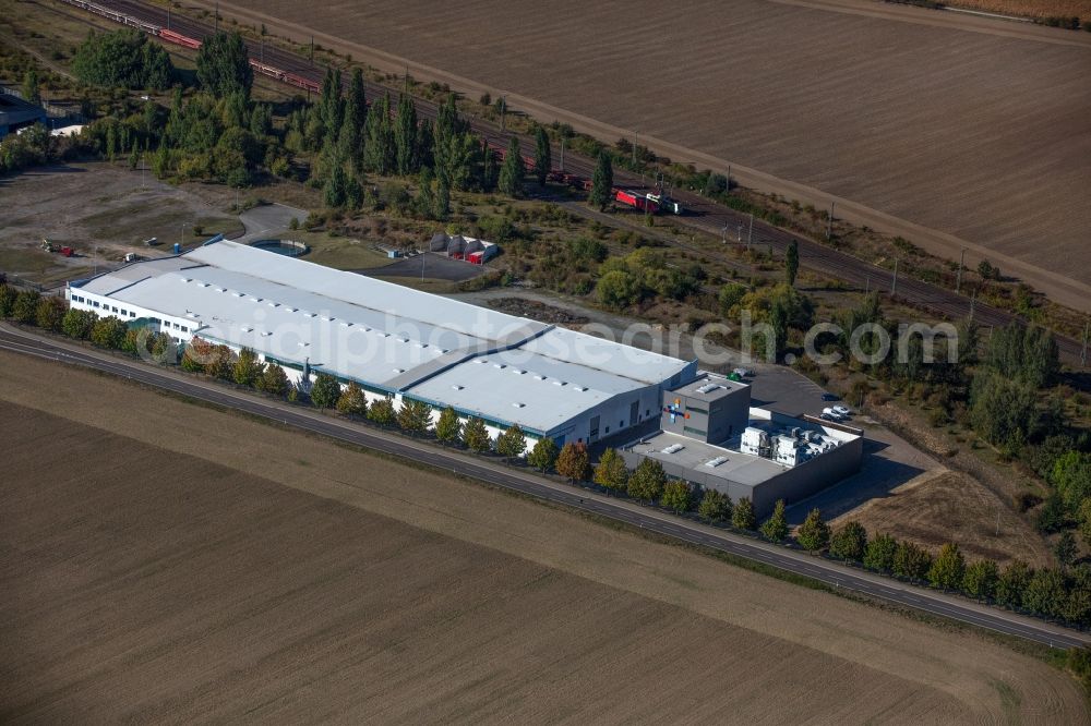 Eilsleben from the bird's eye view: Building and production halls on the premises of H. Wilhelm Schaumann GmbH and of LIGRANA GmbH in the industrial area on Kirchberg on Ovelguenner Strasse in Eilsleben in the state Saxony-Anhalt, Germany