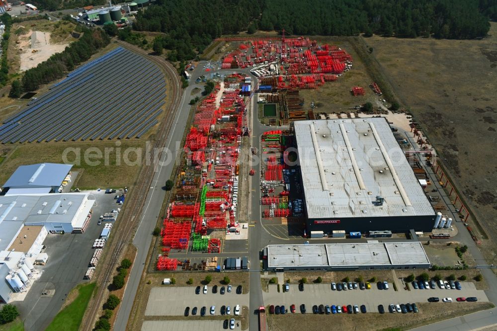 Aerial image Luckau - Building and production halls on the premises of WOLFFKRAN GmbH on Frederik-Ipsen-Strasse in Luckau in the state Brandenburg, Germany