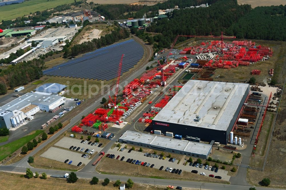 Aerial photograph Luckau - Building and production halls on the premises of WOLFFKRAN GmbH on Frederik-Ipsen-Strasse in Luckau in the state Brandenburg, Germany