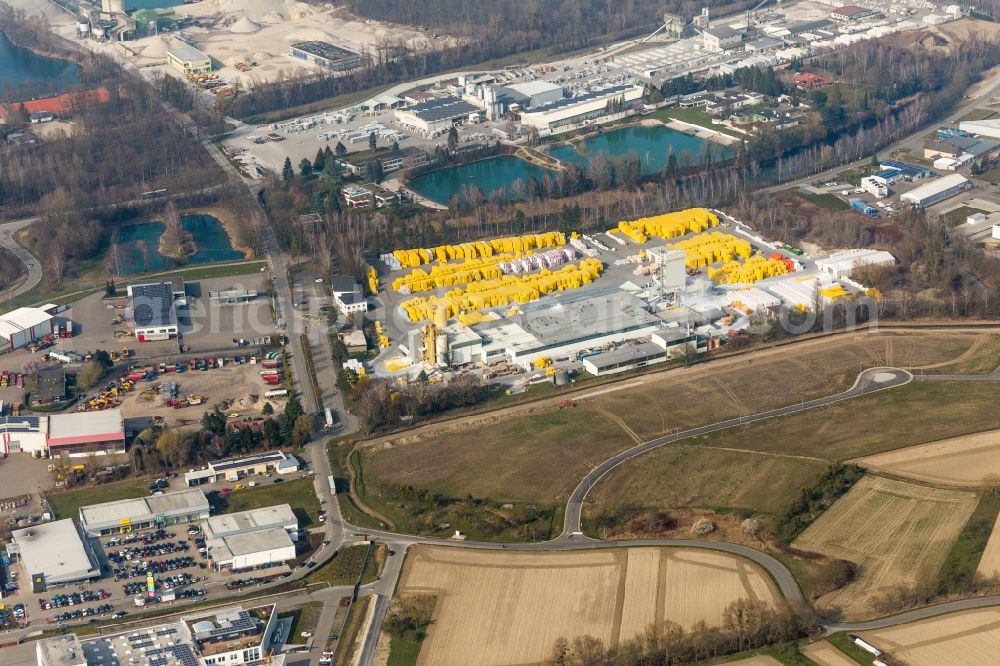 Aerial image Rheinau - Building and production halls on the premises of Xella Deutschland GmbH in the district Freistett in Rheinau in the state Baden-Wuerttemberg, Germany