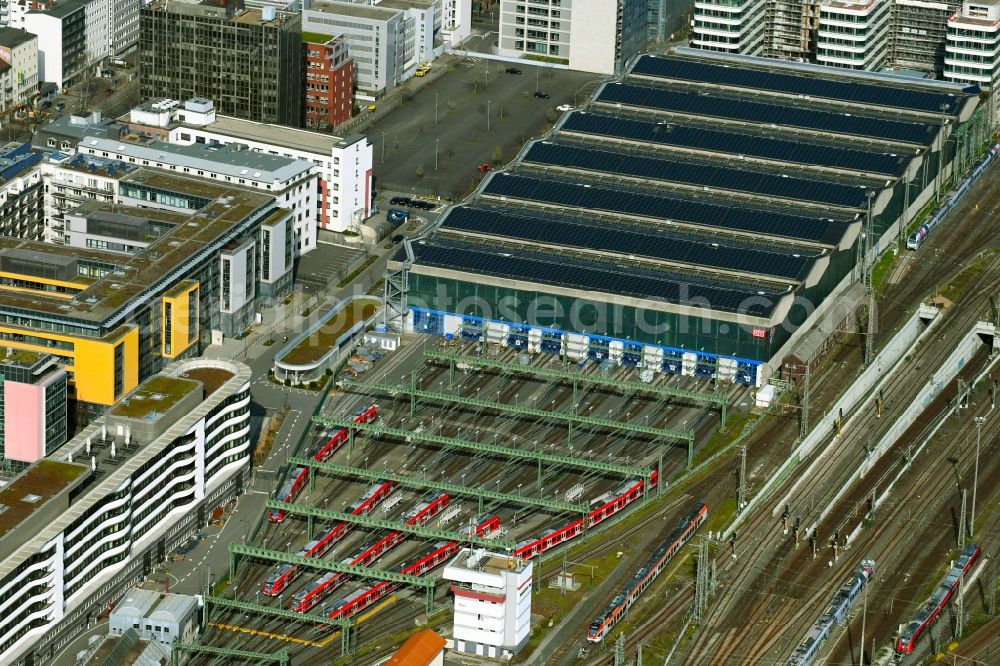 Frankfurt am Main from above - Maintenance workshop of the city train Rhain-Main in the district Gallus at the street Adam-Riese-Strasse in Frankfurt at the Main in Hesse