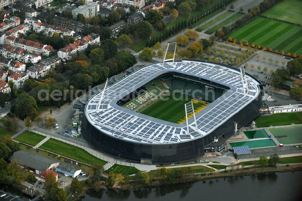 Bremen from above - The Weser Stadium in Bremen, the stadium of the Bundesliga club Werder Bremen