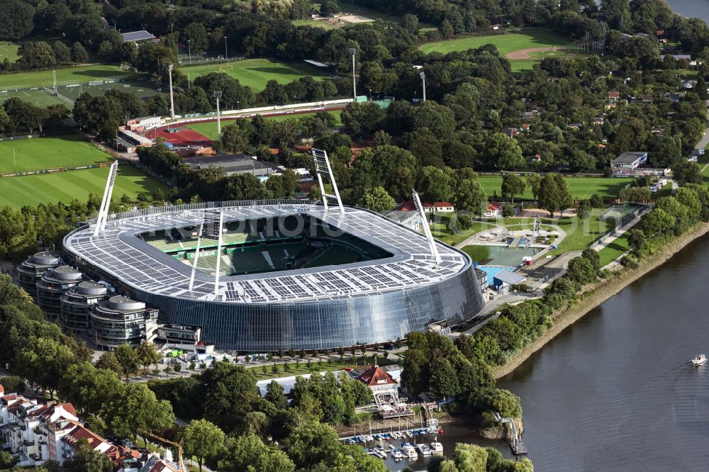 Bremen from above - The Weser Stadium in Bremen, the stadium of the Bundesliga club Werder Bremen