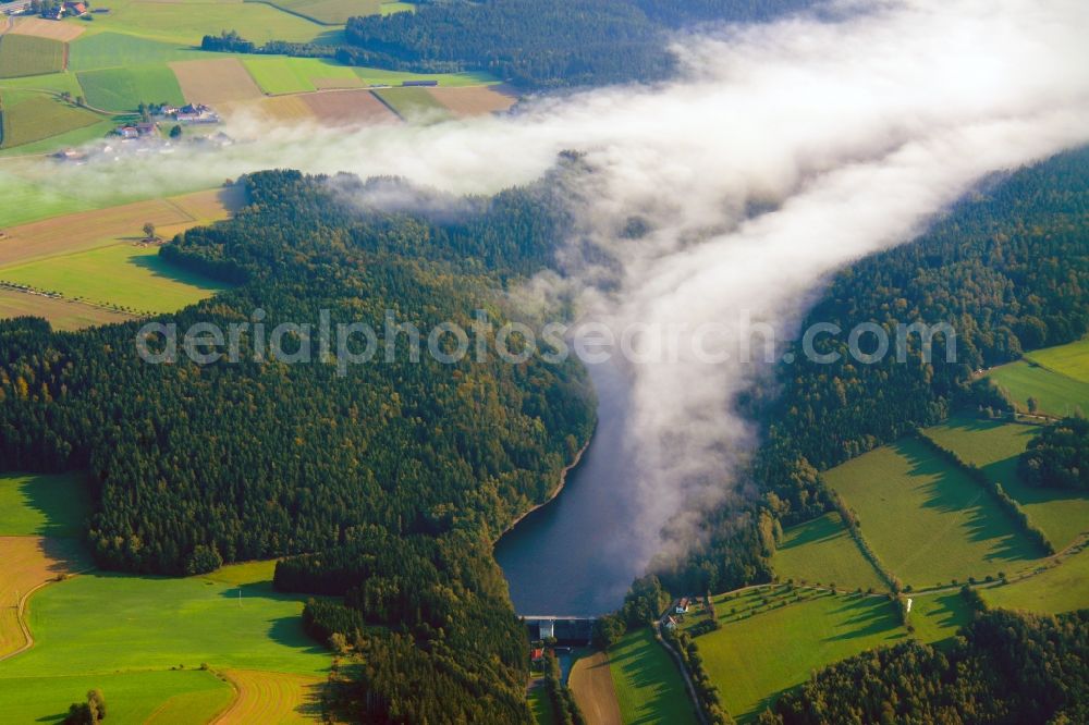 Aerial image Tännesberg - Weather with layered fog cover over the river Pfreimd in Taennesberg in the state Bavaria, Germany