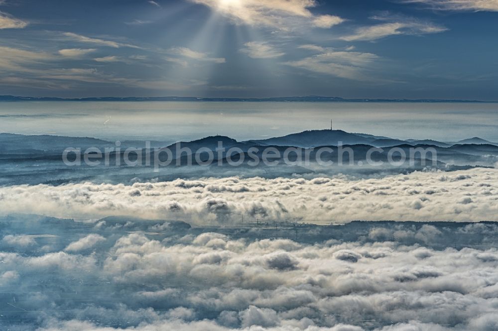 Aerial photograph Endingen am Kaiserstuhl - Weather with layered fog cover on Kaiserstuhl in Endingen am Kaiserstuhl in the state Baden-Wurttemberg, Germany