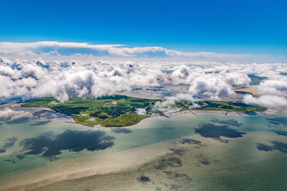 Hooge from above - Weather situation with cloud formation in Hallig Hooge in the state Schleswig-Holstein, Germany