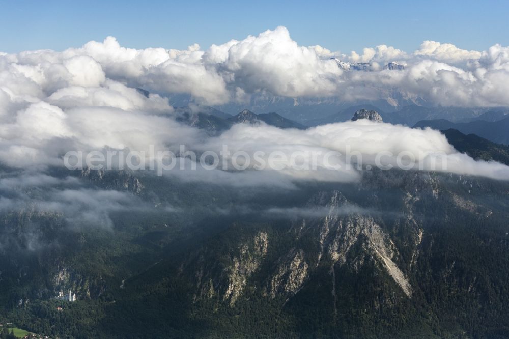 Aerial photograph Höfen - Weather conditions with cloud formation above the mountain peaks of the Alps in Hoefen in Tirol, Austria
