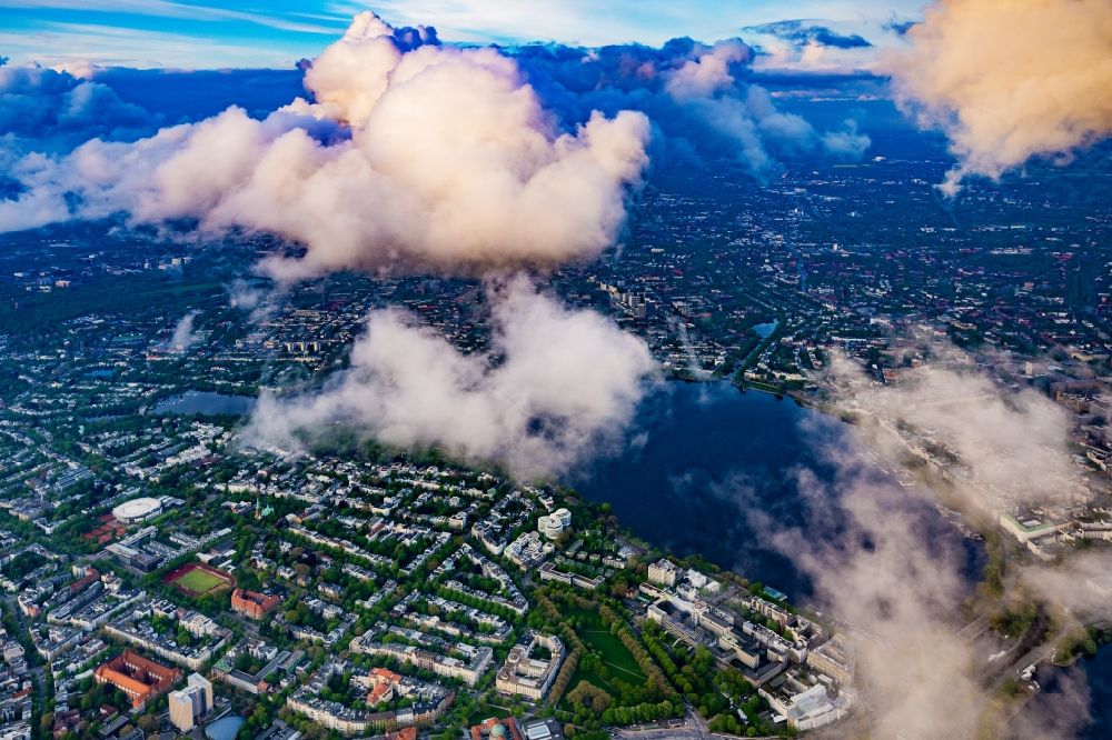 Aerial image Hamburg - Weather conditions with cloud formation in the district Rotherbaum in Hamburg, Germany