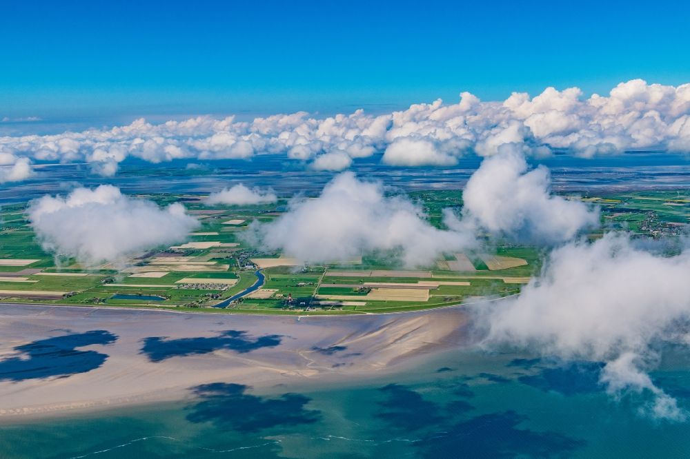 Aerial image Pellworm - Weather conditions with cloud formation in Pellworm North Frisia in the state Schleswig-Holstein, Germany