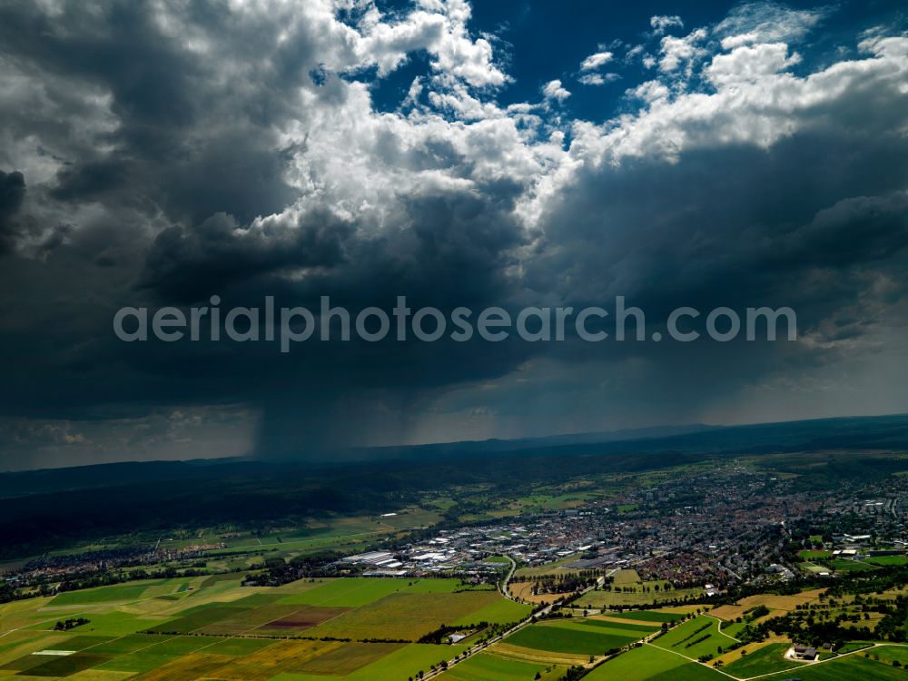Aerial photograph Rottenburg am Neckar - Weather conditions with cloud formation in Rottenburg am Neckar in the state Baden-Wuerttemberg, Germany