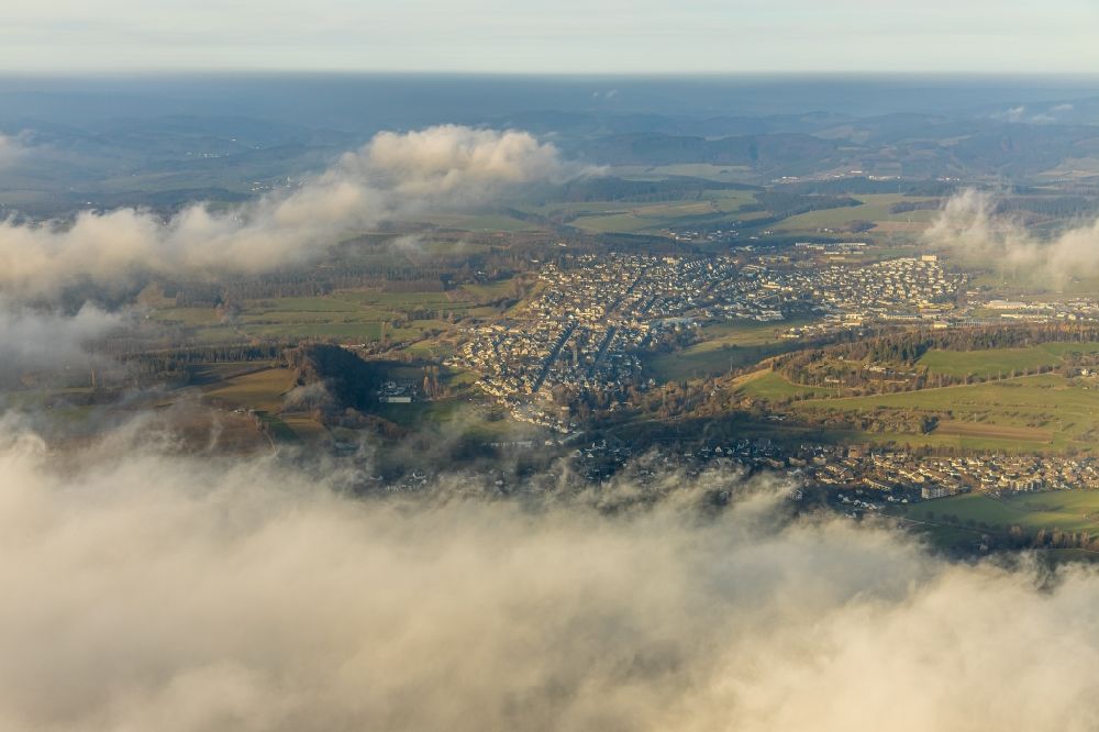 Aerial image Schmallenberg - Weather conditions with cloud formation in Schmallenberg in the state North Rhine-Westphalia, Germany